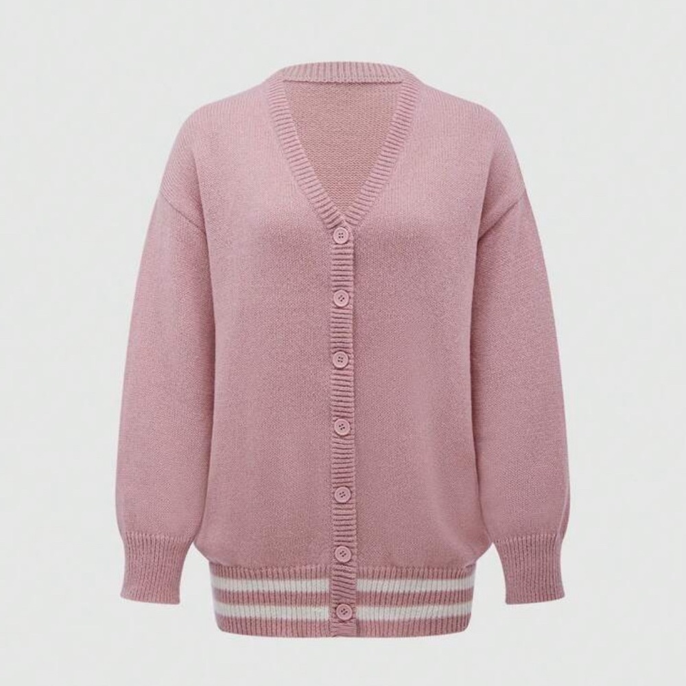 SHEIN Light Pink V-Neck Button Cardigan